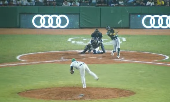 Leones de Yucatán vs. Olmecas de Tabasco, juego 12, 3o de la serie, serie para los Olmecas, 11×5, del 040523 en Villahermosa, 6o jonrón de José Cafecito Martínez, leones rompe racha de 7 derrotas