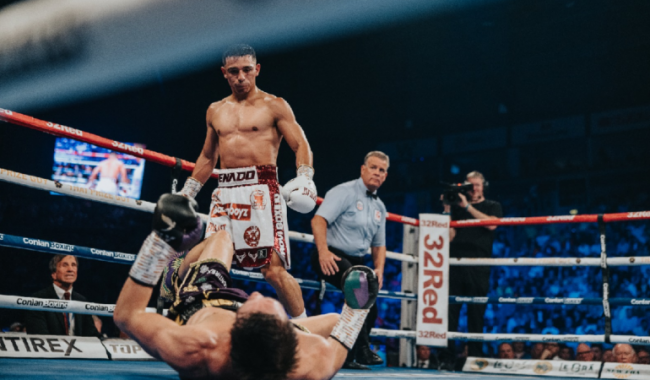 Luis Alberto Venado López vs. Michael Conlan, gkot 5, 1a defensa campeonato mundial pluma de la FIB, del 270523 en Belfast,, réferi Michael Alexander