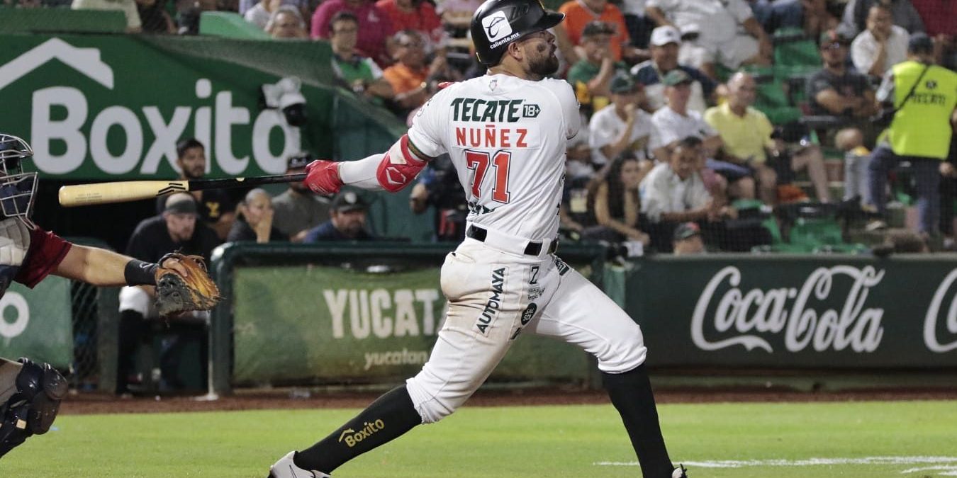Leones de Yucatán vs. Bravos de León, juego 55, 1o de la serie,1×0, del 270623 en Mérida, Renato Núñez, hit de la carrera ganadora en su noche de debut