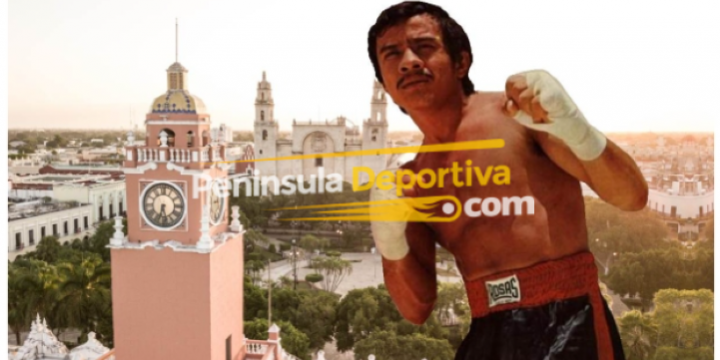 Guadalupe Lupe Madera con fondo de la catedral de Mérida, con marca de agua