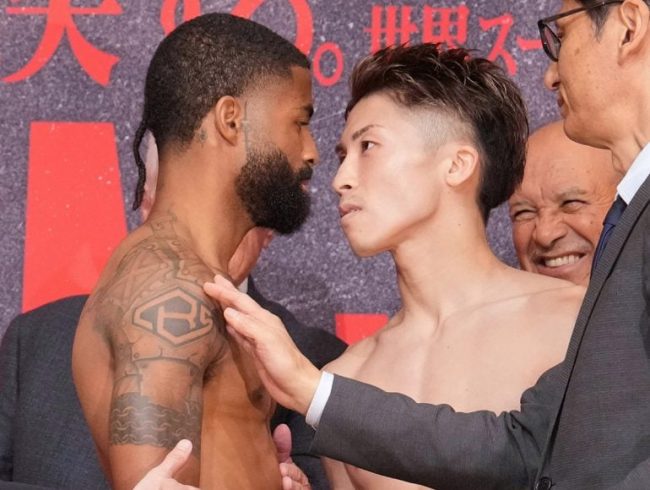 Stephen Fulton, pesaje vs. Naoya Inoue defiende el 1o el cetro mundial súpergallo CMB OMB, del 230723 en Yokohama