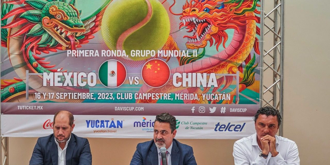 Carlos Sáenz, Jorge Haro, el pdt de la FMT, Carlos González y Leonardo Lavalle, anuncio Copa Davis México vs. China en Mérida, del 160823 en Ciudad de México