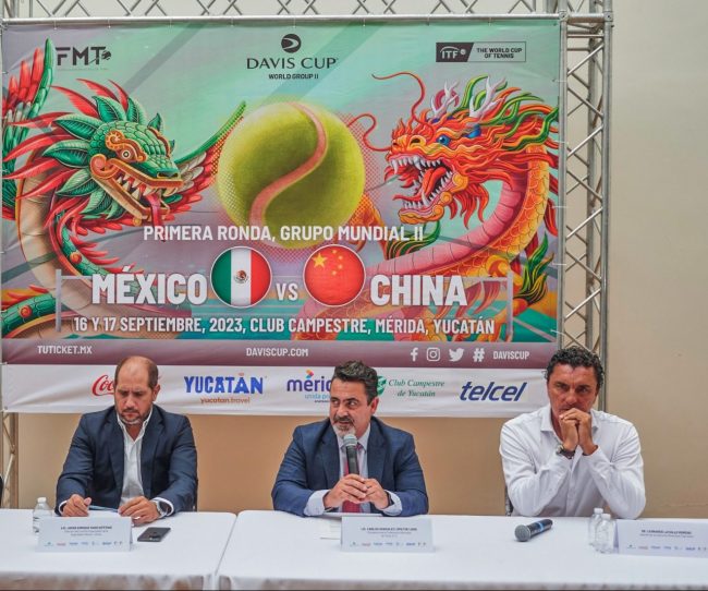 Carlos Sáenz, Jorge Haro, el pdt de la FMT, Carlos González y Leonardo Lavalle, anuncio Copa Davis México vs. China en Mérida, del 160823 en Ciudad de México