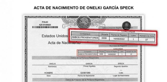Onelki García acta de nacimiento chafa