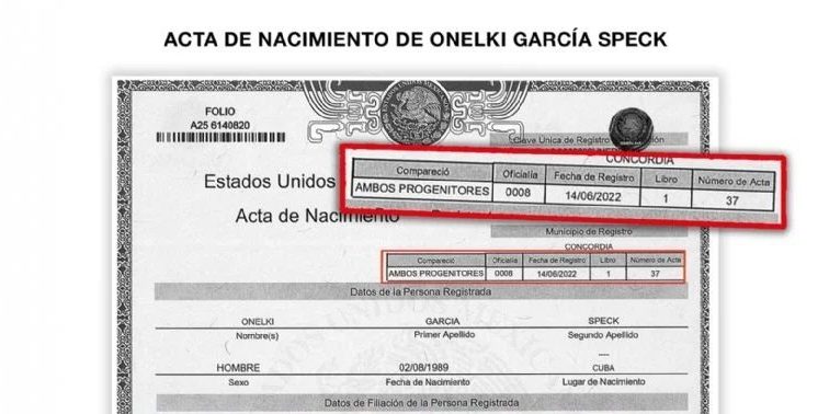 Onelki García acta de nacimiento chafa