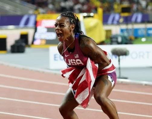 Sha´carri Richardson, ganadora 100 metros femeniles, mundial de atletismo de Budapest, con 09 65, del 210823 en Budapest
