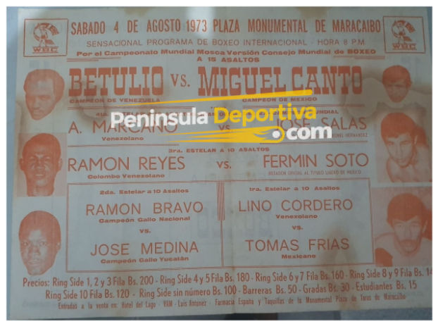 cartel pelea Miguel Canto vs. Betulio González, del 040873 en Maracaibo con marca de agua