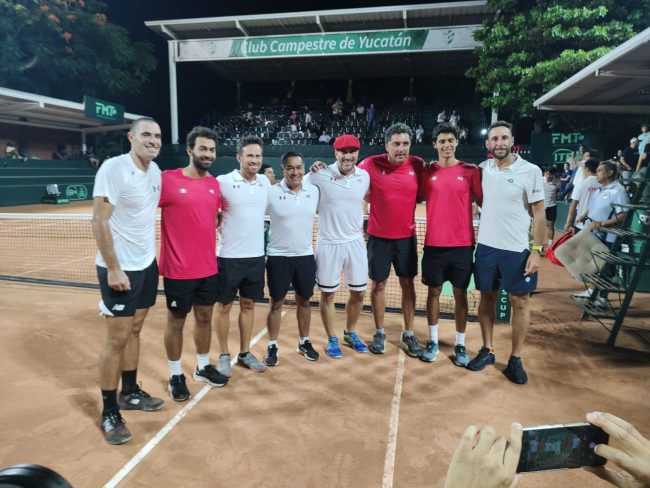 Rodrigo Pacheco, Santiago González, Leo Lavalle, triunfo mexicano sobre China, Copa Davis, del 170923 en Club Campestre de Mérida