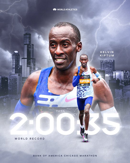 Kelvin Kiptum nuevo récord mundial de maratón, del 081023 en Chicago