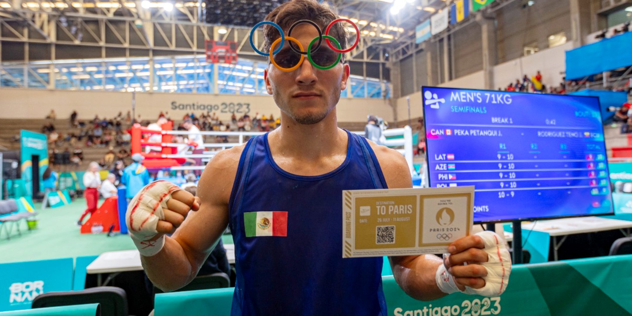 Marco Alonso Verde vencedor del panameño Eduardo Cámaras, gdu 5-0, del 261023 en Panamericanos de Santiago, ganó pase a Juegos Olímpicos de París 2024 y disputará oro panamericano