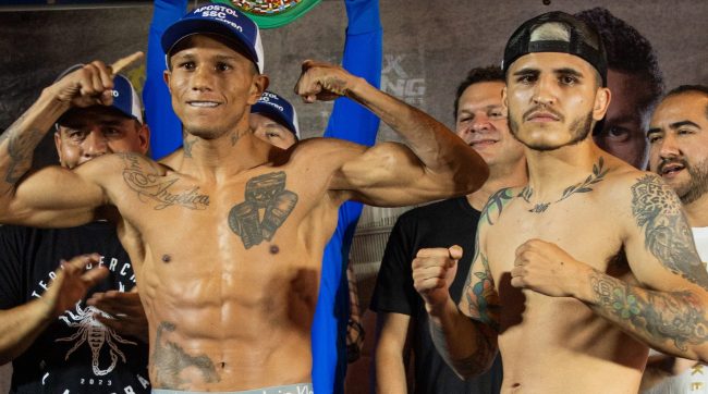 Miguel Berchelt pesaje vs. Diego Profeta Ruiz, 1 del 131023 en Ybys Galerías, con Alfredo Caballero, Mario Abraham y Guillermo Brito jr.