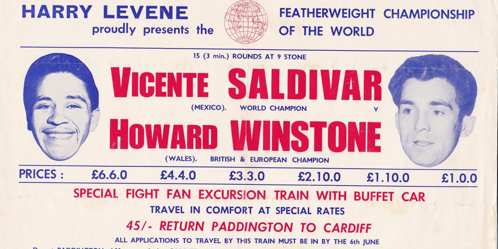 cartel Vicente Saldívar vs. Howard WInstone I en Cardiff 1967