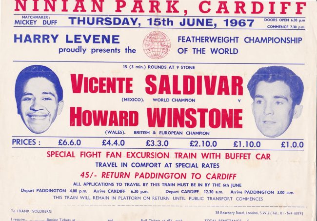 cartel Vicente Saldívar vs. Howard WInstone I en Cardiff 1967