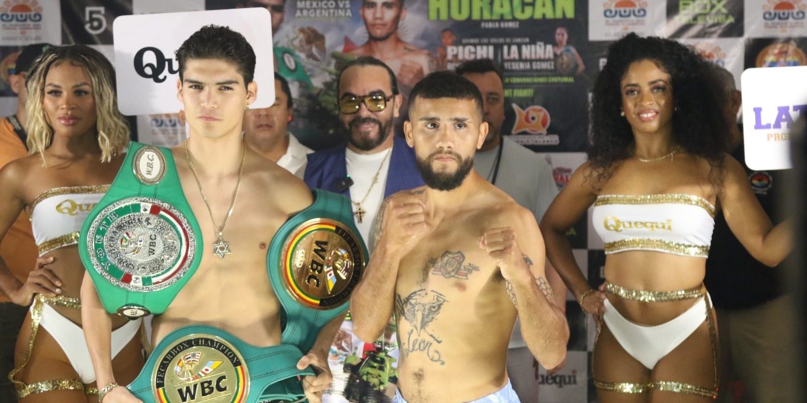 David General Cuéllar pesaje vs. Ariel Huracán Gómez, 1 del 180124 en Chetumal,,con José Alberto Pepe Gómez Álvarez