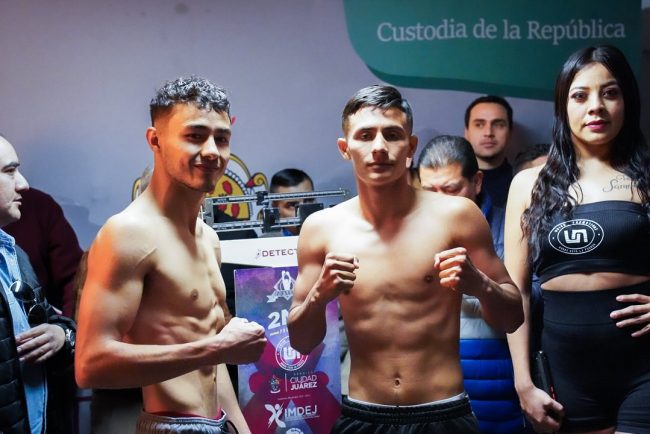 Hafit Talavera pesaje vs. Carlos Vargas, del 190124 en Ciudad Juárez, primera pelea suya fuera de Yucatán