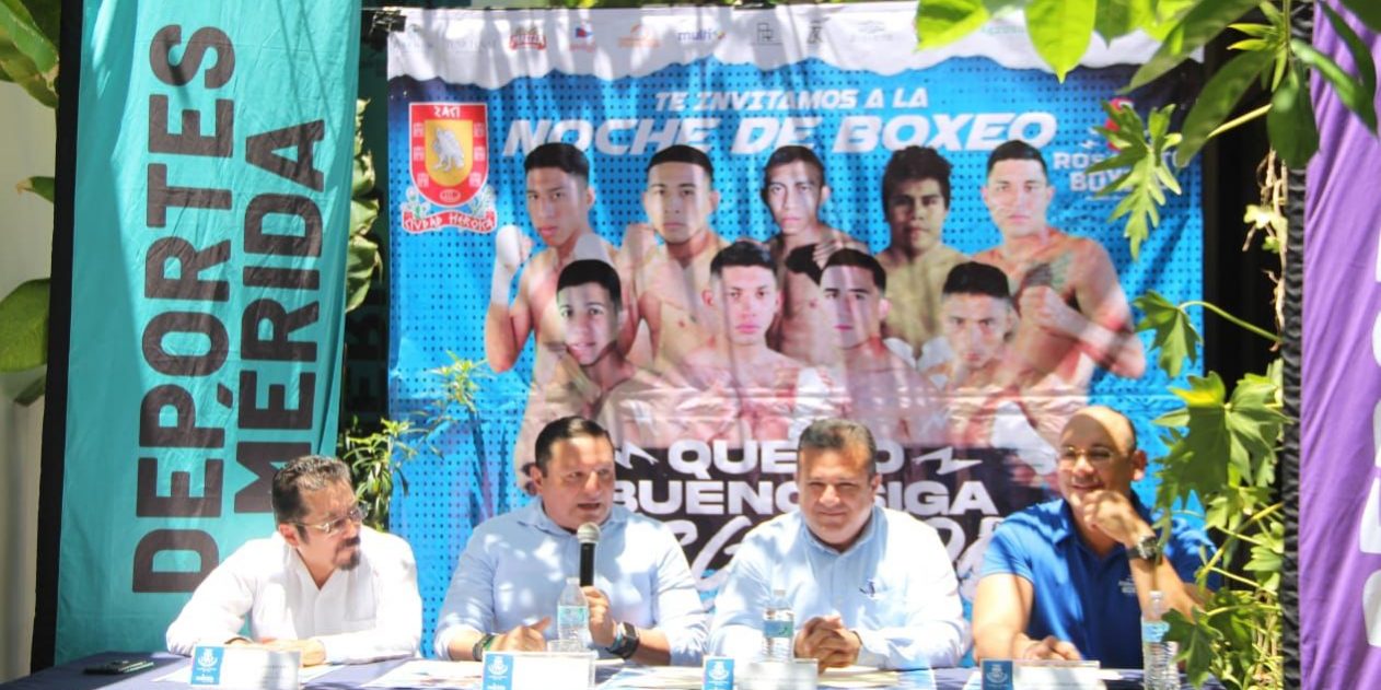 Santiago Pérez Arjona con Jesús Aguilar Aguilar, presentación función de boxeo encabezada por Pablo Rojo Peraza, del 160424 en Mérida, para el 200424 en Valladolid