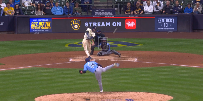 Manuel Bolón Rodríguez, 2a salida con los Rays de Tampa, del 300424 en Milwaukee, vs. Tyler Black, al que dominó