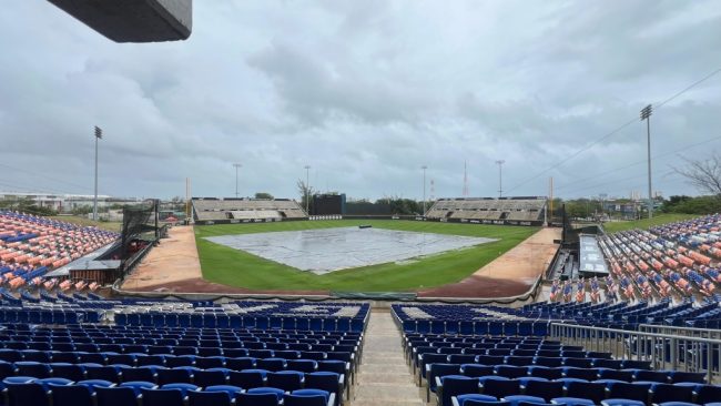 Tigres de Quintana Roo vs. Piratas de Campeche, juego 57 y 55, respectivamente, 1o y 2o de la serie, suspendidos por lluvia, del 230624 en Cancún