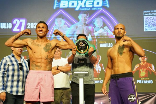 Miguel Berchelt pesaje vs. Jeremy Triana del 260724 en Tlaxcala, con Jorge Enrique Puga Valle