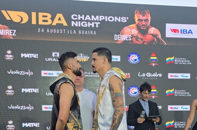 Elías Espadas pesaje vs. Keiber González, pelea a 8 rounds IBA Champions Night, del 240824 en La Guaira, Venezuela