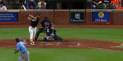 Manuel Bolón Rodríguez vs. Gunnar Henderson 2o rival de los Orioles, 8a entrada, le bateó elevado de foul para 1er out, del 060924 en Baltimore