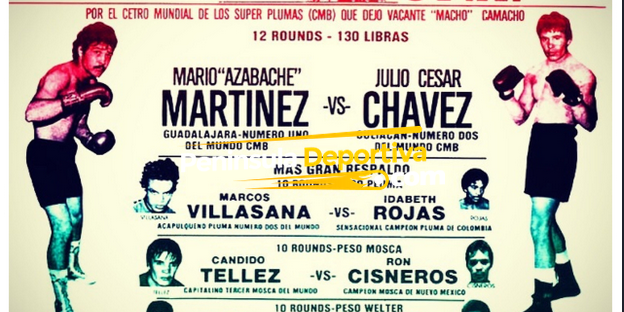 cartel Julio César Chávez vs. Mario Azaache Martínez, con Marcos Villasana y Cándido Téllez, del 130984 con marca de agua