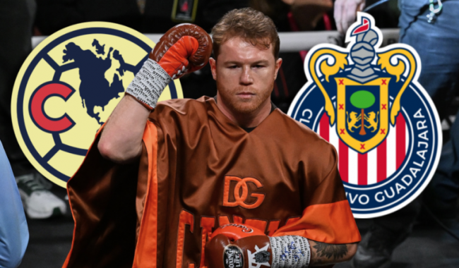 fotocomposición Canelo Álvarez América y Chivas