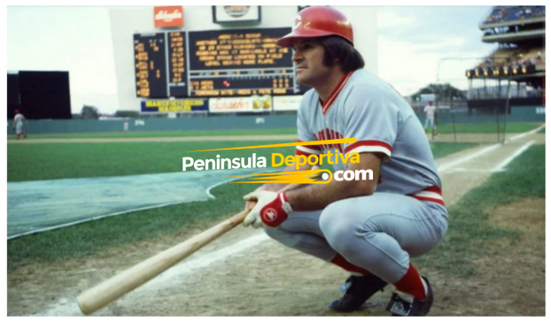 Pete Rose en cuclillas con marca de agua