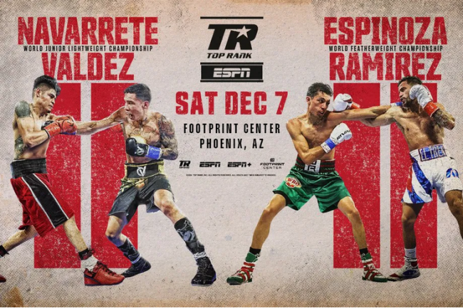 cartel Emmanuel Vaquero Navarrete vs, Óscar Valdez y Raafael Divino Espinoza vs. Robeisi Ramírez Robeisy