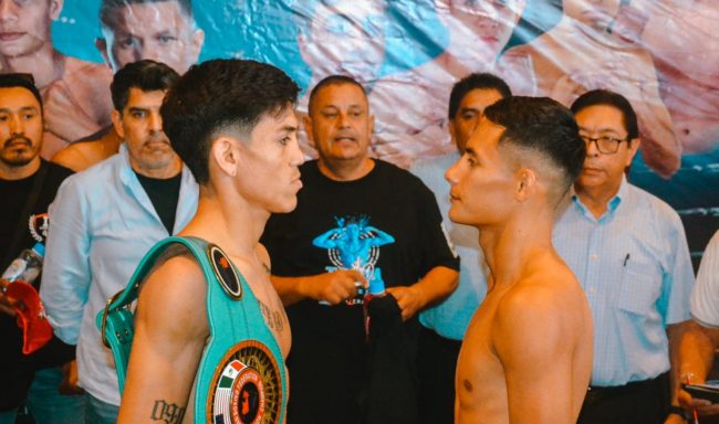 Hafit Talavera pesaje vs. José Azulito Ramírez, del 291124 en Ybis Galerías de Mérida, con Raúl Jiménez Ávila, Silverio Chamaco Ortiz y Rafael Soto