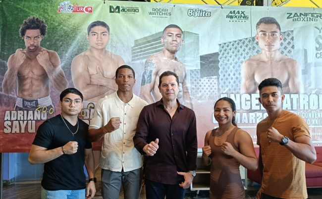 Daniel Tortuga Garrido, Adriano Sayú, Mario Abraham Xacur, Selina Rojas y Russell Acosta, rueda de prensa del 130225 para función del 080225, en Ibys Galerías