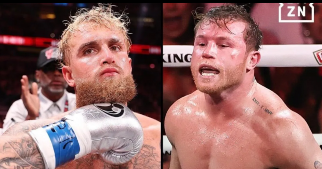fotocompoición Saúl Canelo Álvarez con Jake Paul