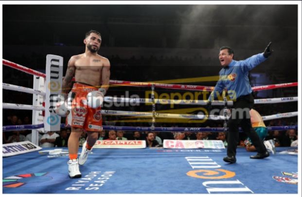 Óscar Collazo vs. Edwin Cano gko 5 retivo cetro mundial mínimo de la OMB y AMB, del 290325 en Polifórum Cancún, réferi Miguel Canul, 1a pelea de título mundia legítima con marca de agua