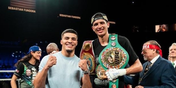 Xander Zayas con Sebastián Fundora y su hermana y Sampson Leikowitz