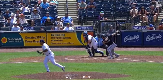 Manuel Bolón Rodríguez vs. Dane Myers lo ponchó en el 7o inning, Rays 4×3 a los Marlins de Florida, del 060625 en Tampa