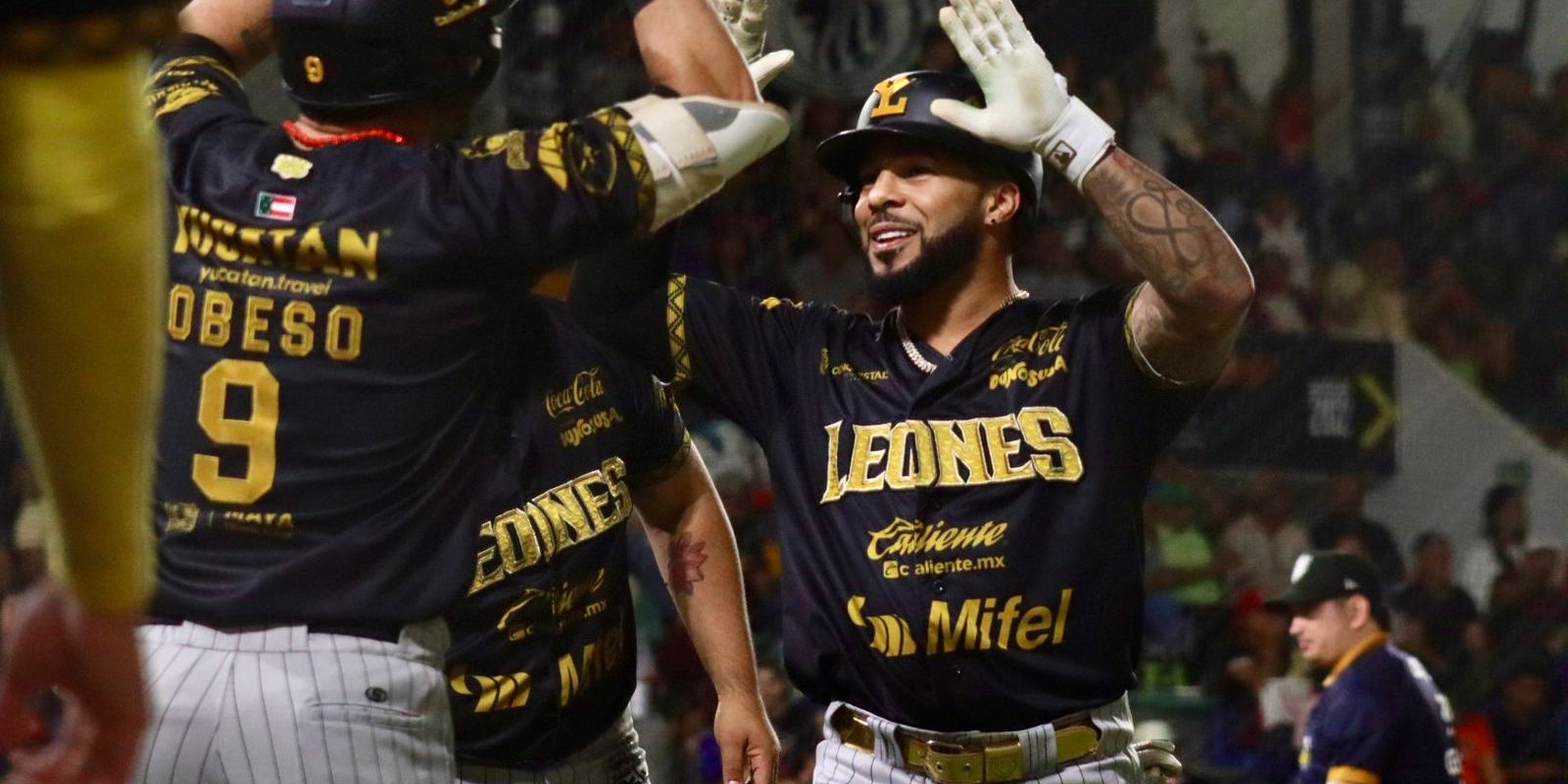 Leones de Yucatán vs. Bravos de León, juego 68, 3o de la serie, serie para los Leones, 3a ganada al hilo, 14×2, 2 del 100725 en León, Leury García tras batear su tercer jonrón del año con los Leones