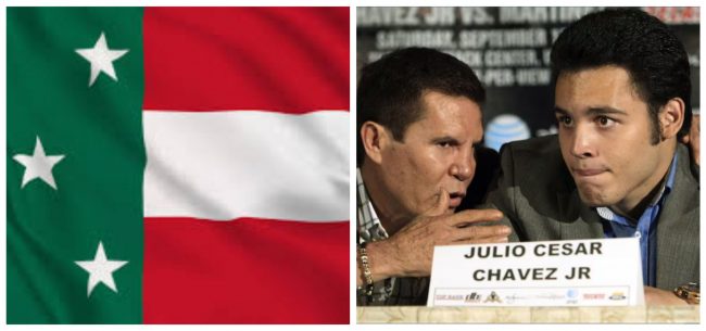 fotocomposición bandera yucateca con Julio César Chávez sr. y jr.