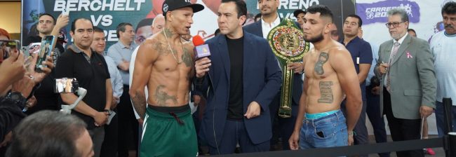 Miguel Berchelt pesaje vs. Edixon pérez, del 100925 en Reynosa con Guillermo Brito Rodríguez y Guillermo Brito jr.